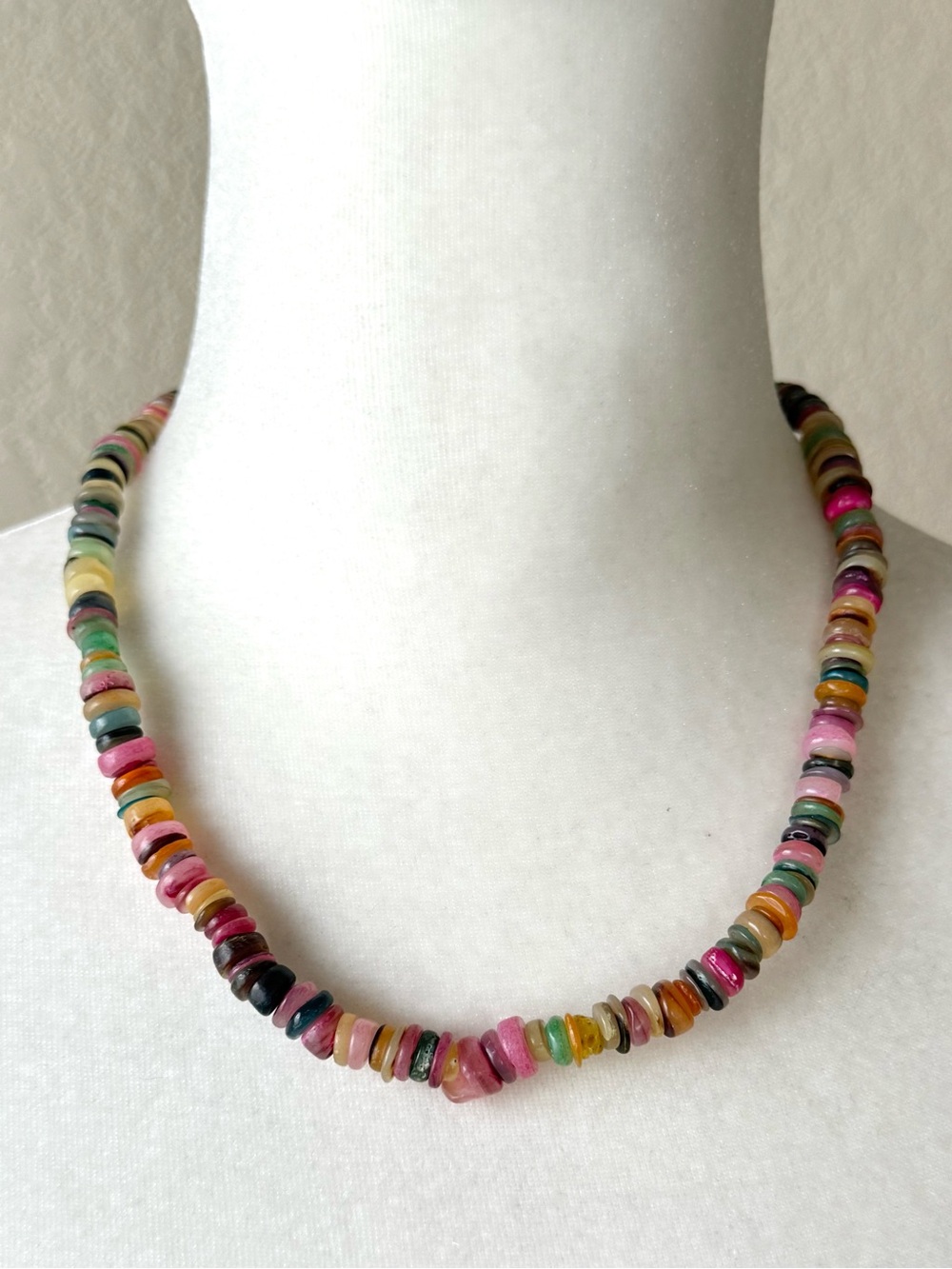 Multicolor Shell Chip Beaded Necklace 18” Boho Coastal
